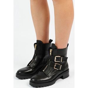 Sacha Leren Bikerboots Zwart