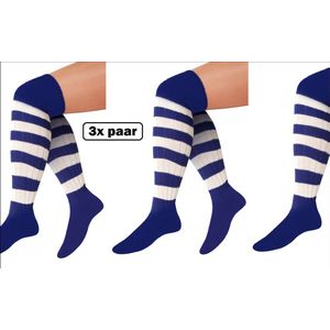 3x Paar Lange sokken blauw/wit gebreid mt.41- 47- Oktoberfest Tiroler heren dames kniekousen kousen voetbalsokken festival Oktoberfest voetbal sport