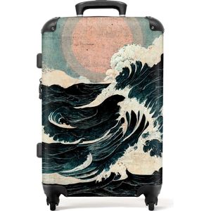 NoBoringSuitcases.com - Grote koffer met vintage print van hoge golven op zee - Reiskoffer met 4 wielen - Trolley op wieltjes - Rolkoffer groot - 60 liter - Ruimbagage valies 20kg - Valiezen voor volwassenen