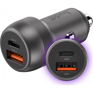 Buddi Power USB - C Autolader | USB - A + C Poort | Met snelladen | 89W | Compact formaat | Telefoon oplader voor in de auto | Geschikt voor sigarettenaansteker