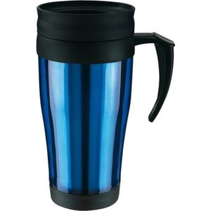 Thermosbeker - blauw/zwart - 400 ml - dubbelwandig met schroefdop