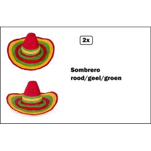 2x Sombrero rood/geel/groen - Mexico tropical festival thema feest party zon zee beach