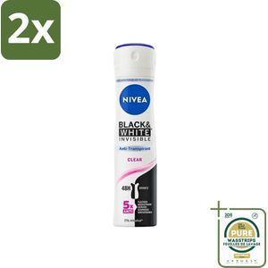 Nivea - Deodorant - Spray - Black & White Invisible Clear - Anti-Transpirant - 150 ml - Voordeelverpakking - 2 stuks - Deodorant spray - Anti-transpirant