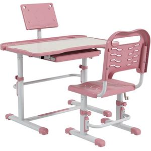 Mookes Zonekiz Kinderbureau En Stoel Set 80X49,5X82-104 Cm Roze En Wit