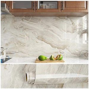 Beige Marmerbehang - 81 cm x 300 cm - Waterdicht Vinyl Behang voor Keuken en Badkamer