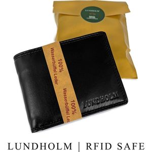 Lundholm portemonnee heren zwart RFID - mannen portemonnee leer - portefeuille met RFID anti-skim bescherming zwart - mannen cadeautjes cadeau voor man