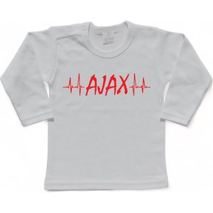 Amsterdam Kinder t-shirt Lange Mouw | ""AJAX hartslag | Verjaardagkado | verjaardag kado | grappig | jarig | Amsterdam | AJAX | cadeau | Cadeau | Wit/rood | Maat 68
