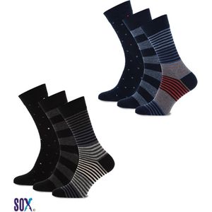 CRAZY SOX Sokken Unisex Multipack Zwart/Grijs/Marine/Jeans met klassieke tekening Naadloos Maat 40/46 6 PACK