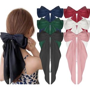 JGS Premium - Grote haarstrikclips set van 6 stuks in basic design voor dames en meisjes - Haarspeld strik in 6 kleuren met haaraccessoires