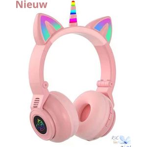 RyC Toys Kinder Hoofdtelefoon unicorn- roze | Draadloze Koptelefoon- eenhoorn -Kids Headset-Over Ear-Bluetooth-Microfoon-unicorn-Led Verlichting