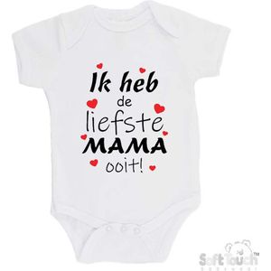 100% katoenen Romper ""Ik heb de liefste MAMA ooit!"" Moederdag Unisex Katoen Wit/zwart/rood Maat 56/62