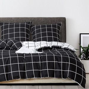Goodivery ® Stijlvolle Omkeerbare Beddengoedset met Modern Geruit Design in Zwart-Wit Microvezel