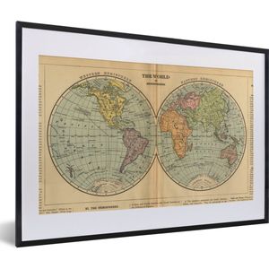 Fotolijst incl. Poster - Antieke wereldkaart westelijk en oostelijk halfrond - 60x40 cm - Posterlijst