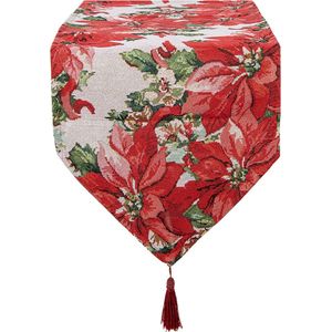 Clayre & Eef Tafelloper Kerst 33x180 cm Rood Polyester