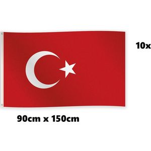 10x Vlag Turkije 90cm x 150cm - Landen Turks national EK WK voetbal hockey sport festival thema feest