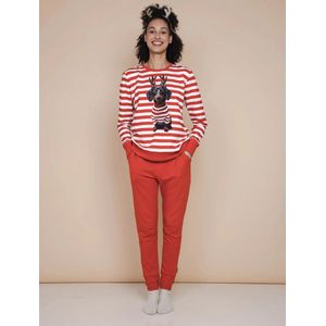 Snurk - Loungewearset - Dames Sweater en Broek ""Pierre X-Mas"" - Rood Gestreept - XL