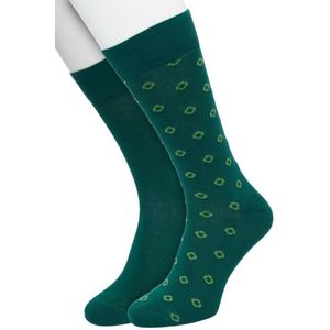 Bonnie Doon Heren Sokken set Donker Groen maat 40/46 - 2 paar - Effen en Print - Bloem - Gladde Naden - Brede Boord - Uitstekend Draagcomfort - Perfecte Pasvorm - 2-pack - Multipack - Effen - Outline Icon - Donkergroen - Trekking Green - OL222506.380