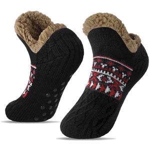 Warme binnensokken - Warme vloersokken - Warme herfst-/wintersokken - Sneeuwsokken, pantoffelsokken, tapijtsokken, loungesokken - Unisex - Antislip binnensokken - Zwart - Geschikt voor maten 39-42