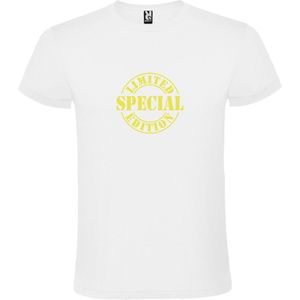 Wit T-Shirt met “Special Limited Edition “ Afbeelding Neon Geel Size XS