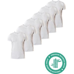 SQQUADD® Bamboe T-Shirt Heren - Slim fit - Ronde hals - Maat S - 6-pack - Zijdezacht en Ademend - Anti Zweet T-Shirt - Ondershirt Heren - Wit
