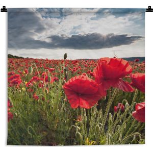 Wandkleed - Wanddoek - Klaprozen tegen een dramatische stormachtige lucht - 60x60 cm - Wandtapijt