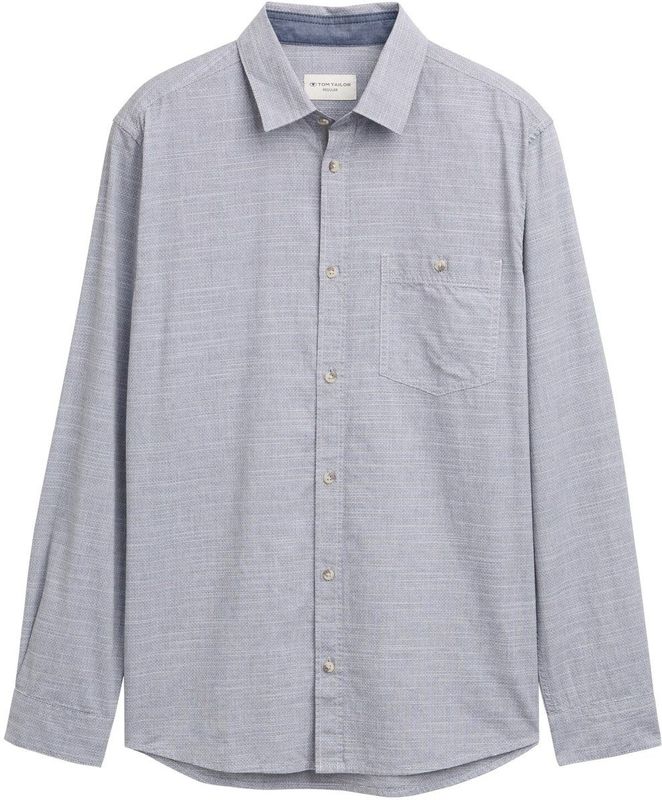 TOM TAILOR - Overhemd - Donkerblauw/Wit - Regular Fit - Lange Mouw