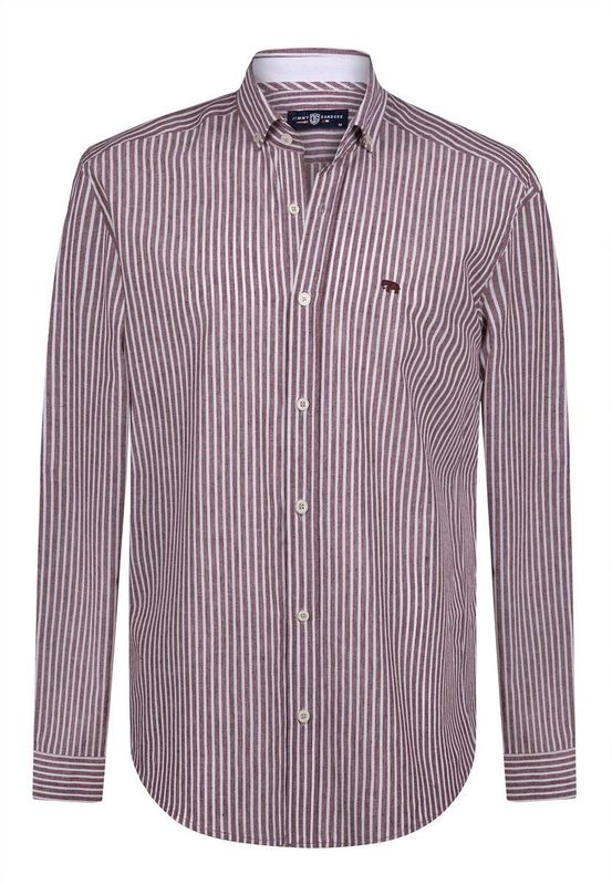 Jimmy Sanders Overhemd - Gestreept - Poplin Katoen Linnen - Lange Mouw Heren Bordeaux - L