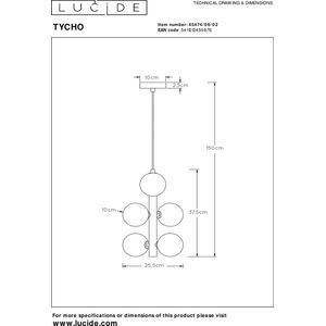 Lucide TYCHO - Hanglamp - Ø 25,5 cm - 6xG9 - Mat Goud / Messing