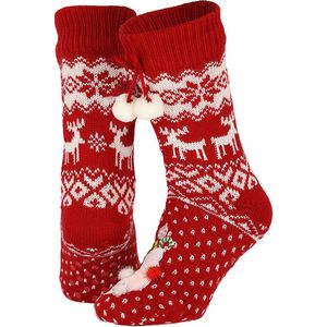 Apollo - Huissokken kerst dames - Pompons - Rood 