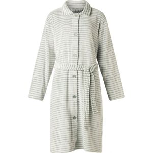 Cocodream dames badjas fleece - met knopen - maat L - Schaduwstreep - mint