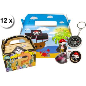 Menubox Piraat + mini piraten slijmpotje + kompas + kleine traktatie doos - set van 12 stuks - traktatie uitdeel doosje kinderfeestje