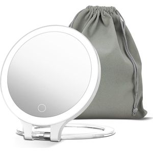 Dubbelzijdige Oplaadbare Make-upspiegel met 3 Lichtmodi - 1x en 10x Vergroting, Draagbaar en Inklapbaar