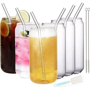 550 ml longdrinkglazen, set van 6, drinkglazen in blikvorm, glazen beker met rietje, dikke Coca Cola-glazen, kan gevormd glas voor iced koffie, bier, smoothies, milkshakes