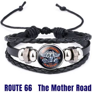 Allernieuwste.nl® Armband Route 66 America's Highway - Dames Heren Leren Armbanden Unisex Leder - 26 cm