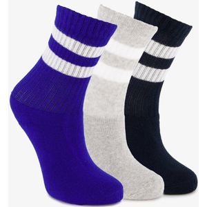 3 paar kindersokken met streepjes blauw grijs - Maat 23/26