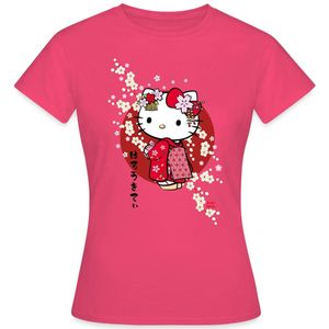 Hello Kitty In Een Rode Kimono En Kersenbloesems T-Shirt Dames