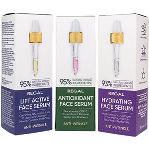 Regal Face Serum Voordeelset 3 stuks – Anti-Oxidant + Hydrating + Lift Active Serum – Regal Anti-Age Serum Set – Complete 3-delige Verzorging voor een Jeugdige, Stralende Huid – Anti Age Verzorging met Natuurlijke Ingrediënten – 3 x 30ml