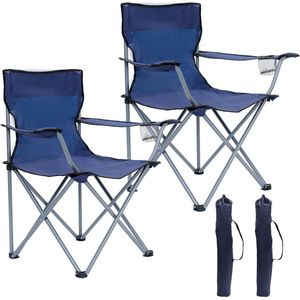 Folding Camping Chair Set of 2 with Cup Holder - Armrests and Carry Bag - Lightweight Camping Chairs up to 120 kg Load Blue Aluminium Beach Chair Folding Garden