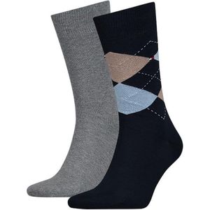 Tommy Hilfiger - Heren - 2-Pack Check Sokken - Grijs - 39-42