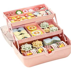 Haaraccessoires organizer voor meisjes - opbergdoos voor haarelastiekjes en haarbanden met meerdere vakken