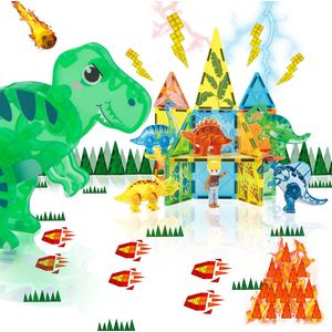 Magnetic Tiles- Dino - Magnetisch Speelgoed – 49 stuks - Constructie speelgoed - Magnetische tegels - Montessori speelgoed - Magnetic toys - Magnetische bouwstenen - Speelgoed Kinderen - Magna minds