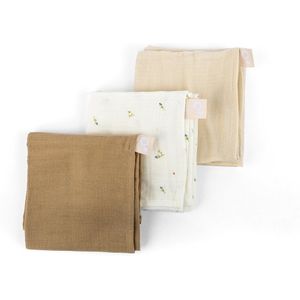 doomoo - Lovely - Set van 3 superzachte tetradoeken - Sweety Cream - Biologisch katoengaas - Superzacht, absorberend & multifunctioneel - 70x70 cm