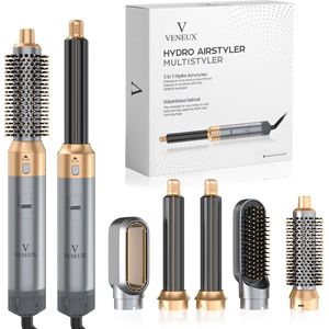 VENEUX® Föhnborstel - Airstyler - Krulborstel - Warmteborstel - 5 in 1 Multistyler - Grijs Met Goud