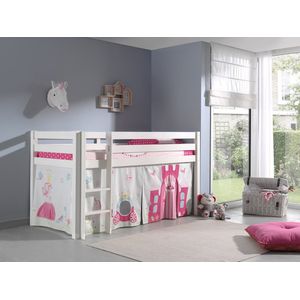 LUCEVI - Pino Halfhoogslaper + Ladder + Princess Gordijntjes - Wit - 90x200 cm