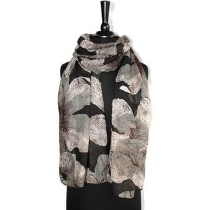 Dames sjaal - viscose - bloemen - bruin - beige -  zwart - grijs - 90 x 180 cm