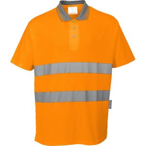 Poloshirt katoen Oranje met refelctie strepen Maat S