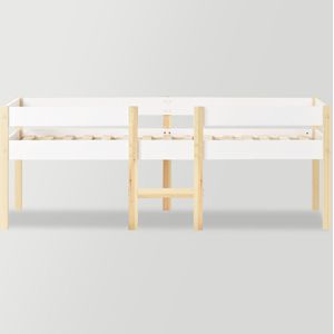 Merax Houten Kinderbed 90 x 200 - Bed met Ladder - Scandinavische Peuterbed - Wit