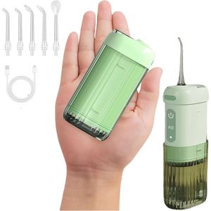 1 stuks - Waterflosser voor tanden, draagbare monddouche met 4 standen, 5 flosspunten, telescopische watertank van 200 ml, IPX7 waterdicht, oplaadbare, draadloze tandplakverwijderaar voor thuis en op reis