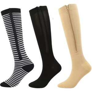 3 stuks compressiekousen over de knie 15-20MMGH bloedsomloop ondersteunende sportsokken met rits voor dames en heren XXL