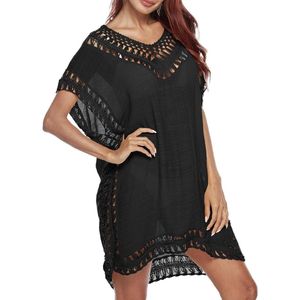 Allecto plus - Strandjurk met V-hals, gebreid en gehaakt - Badkleding dames, zomer, strandkleding met korte mouwen, grote maten, cover-up.